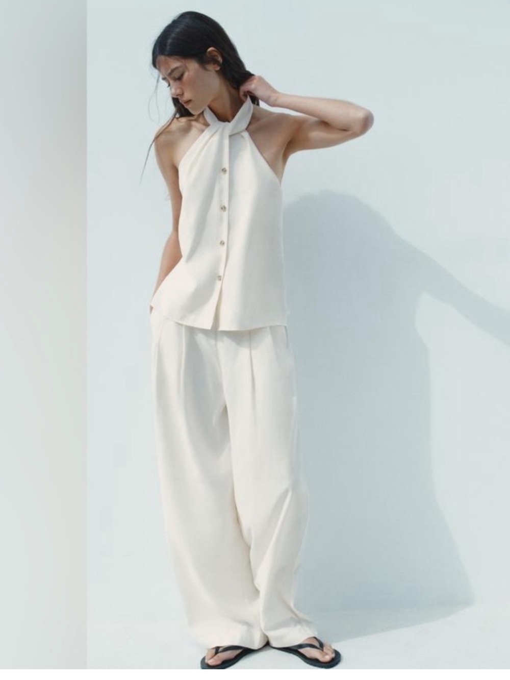 NWT Zara Halter Vest Top(small)& Palazzo Pants(XS) Set in Ecru